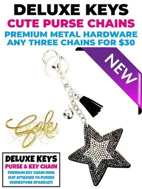DeLuxe Keys Rhinestone Keychain/Purse Chain-Black Star A